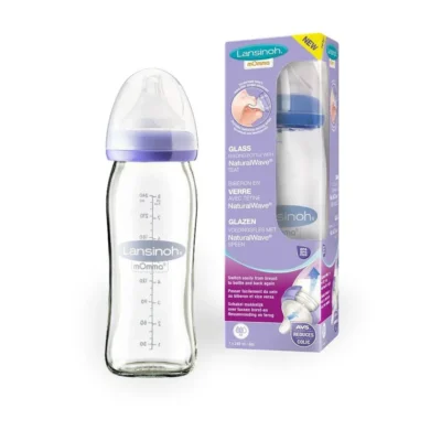Lansinoh glass Feeding Bottle with NaturalWave Teat 240ml