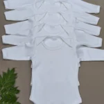 Unisex Long Sleeve White Baby Onesies/Bodysuits – 5 Pieces